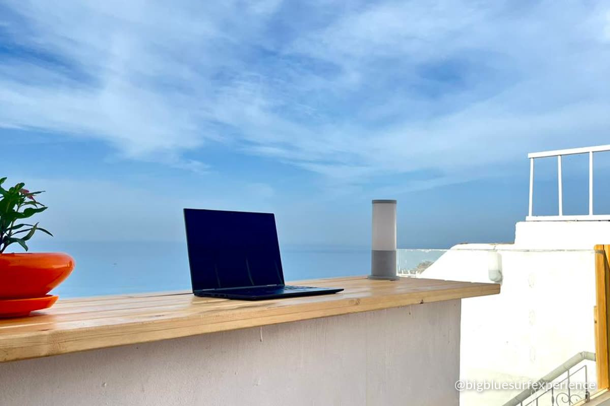 Rooftop terrace at BigBlue overlooking Taghazout bay
